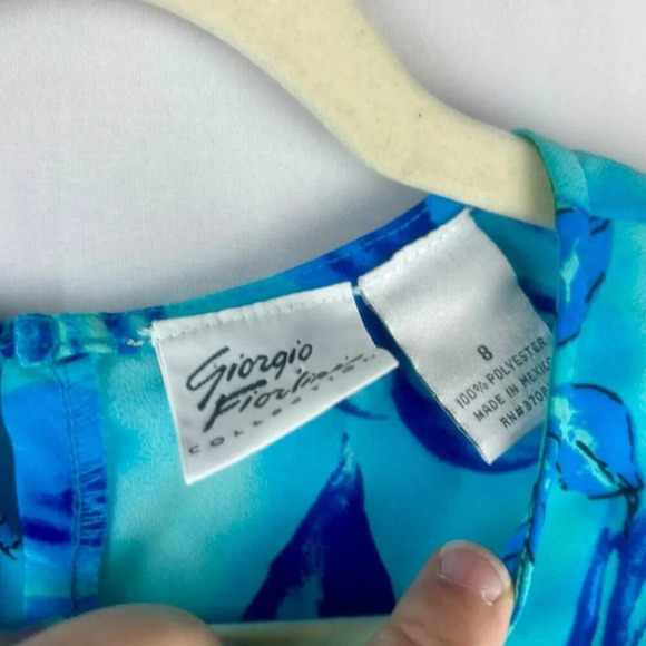 NEW Vintage 90s Giorgio Fiorlini Maxi Dress Women 8 Blue Floral Beach Vacation - Picture 6 of 7